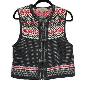 Marsh Landing Womens Fair Isle Nordic Sweater Vest Size MP Metal Clasp Ski